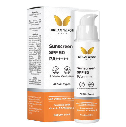 Sunscreen SPF 50 PA+++++ UVA/B & Blue Light Protection with 1% Hyaluronic, Moisturisers, and Vitamin C | Water-Resistant Formula (50ml)